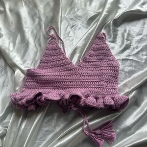 Purple Crochet Ruffle Crop Top